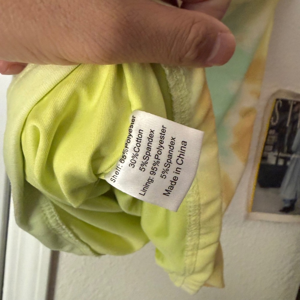 VIORA LANE lime neon green cotton tie dye ruched off shoulder cropped top - Picture 6 of 6